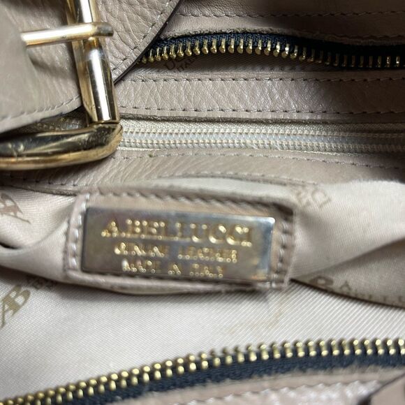 A.Bellucci leather khaki,taupe,burgundy &black stripes shoulder bag studs accent - Picture 15 of 16